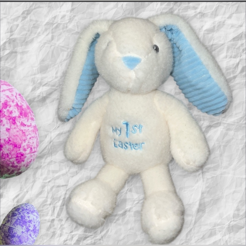 MTY International My First Easter Rattle White & Blue Bunny Rabbit Plush Toy 10"